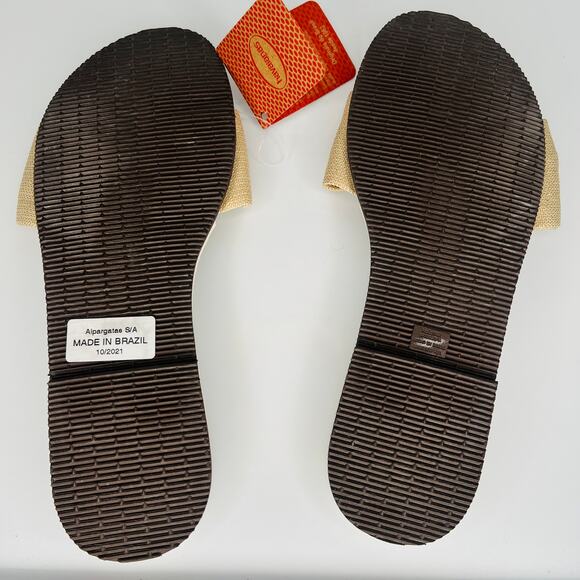 Havaianas You St. Tropez Shine Gold Denim Tan Bow Flip Flop Thong Sandals - Picture 9 of 10